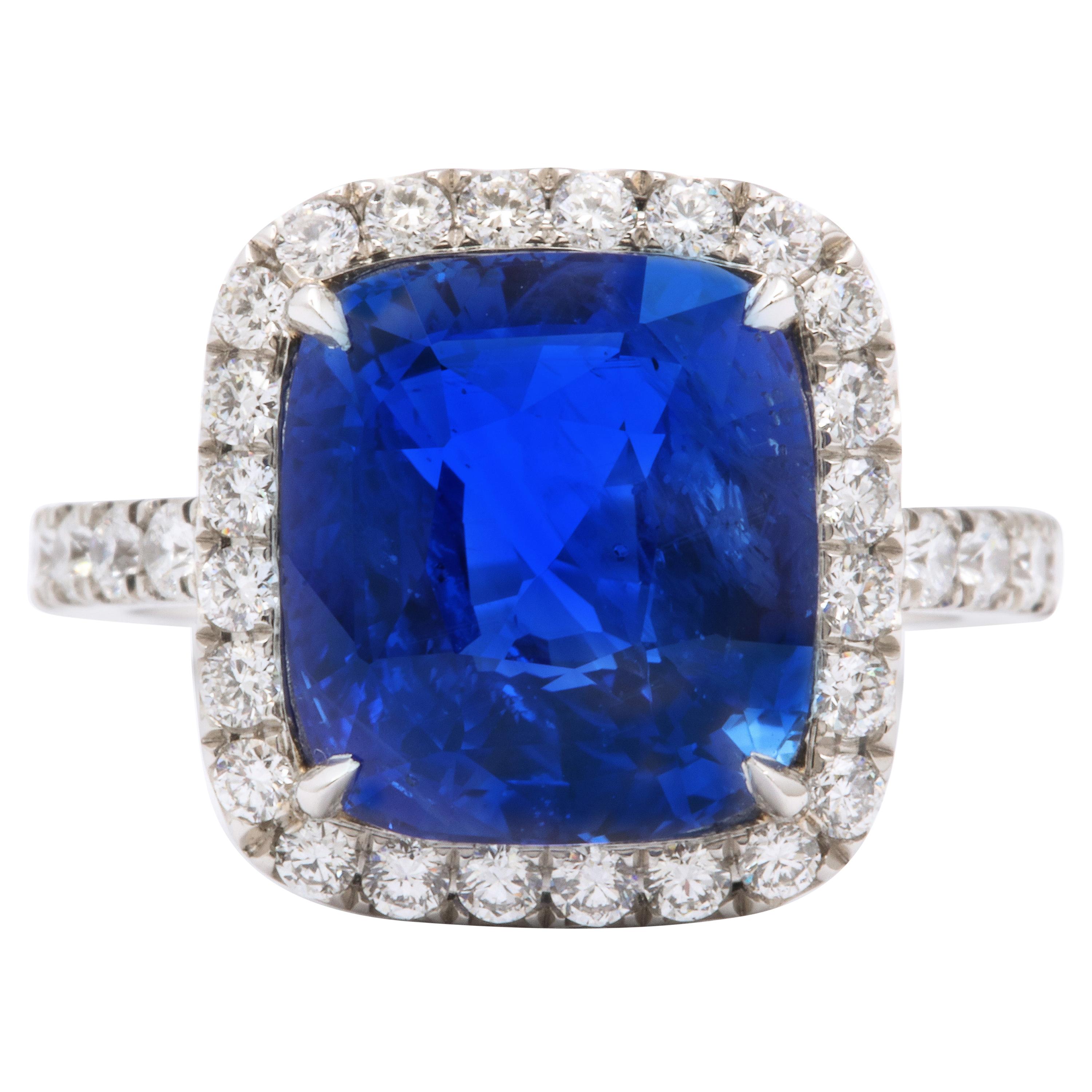 8 Carat Cushion Cut Ceylon Blue Sapphire and Diamond Ring
