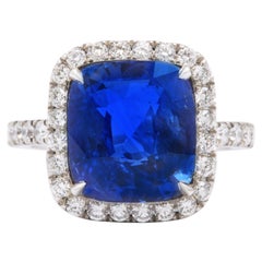 8 Carat Cushion Cut Ceylon Blue Sapphire and Diamond Ring