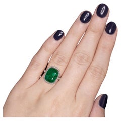8 Carat Cushion Cut Deep Green Natural Emerald White Gold Ring
