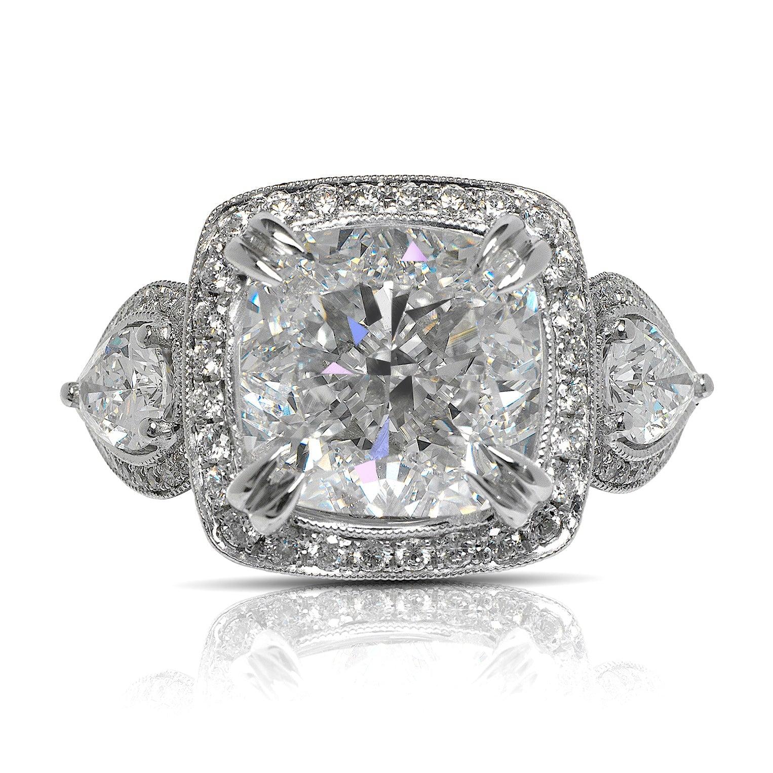 NALA CUSHION DIAMOND ENGAGEMENT RING 18K WHITE GOLD  
GIA CERTIFIED

Center Diamond
Carat Weight: 6 Carats
Color :   F*
Clarity:  VVS1
Cut: CUSHION MODIFIED BRILLIANT
Approximate Measurements 10.0 x 9.7 x 6.6 mm
* This diamond has been treated by
