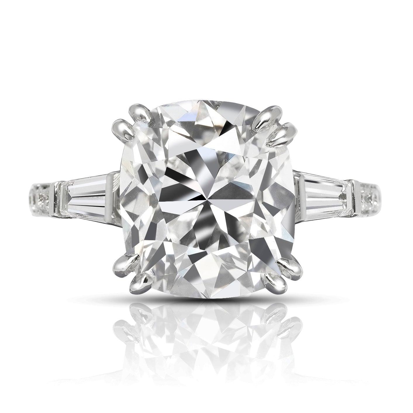 ARIA DIAMOND ENGAGEMENT PLATINUM RING BY MIKE NEKTA
GIA CERTIFIED

Center Diamond:
Carat Weight: 5.8 Carat
Color: E* 
Clarity: VVS1
Style: CUSHION
Approximate Measurements: 11.3 x 10 x 6.7 mm
* This diamond has been treated by one or more processes