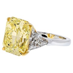 8 Carat Cushion Diamond Ring Fancy Yellow 14K White Gold Sunlit Royal Radiance