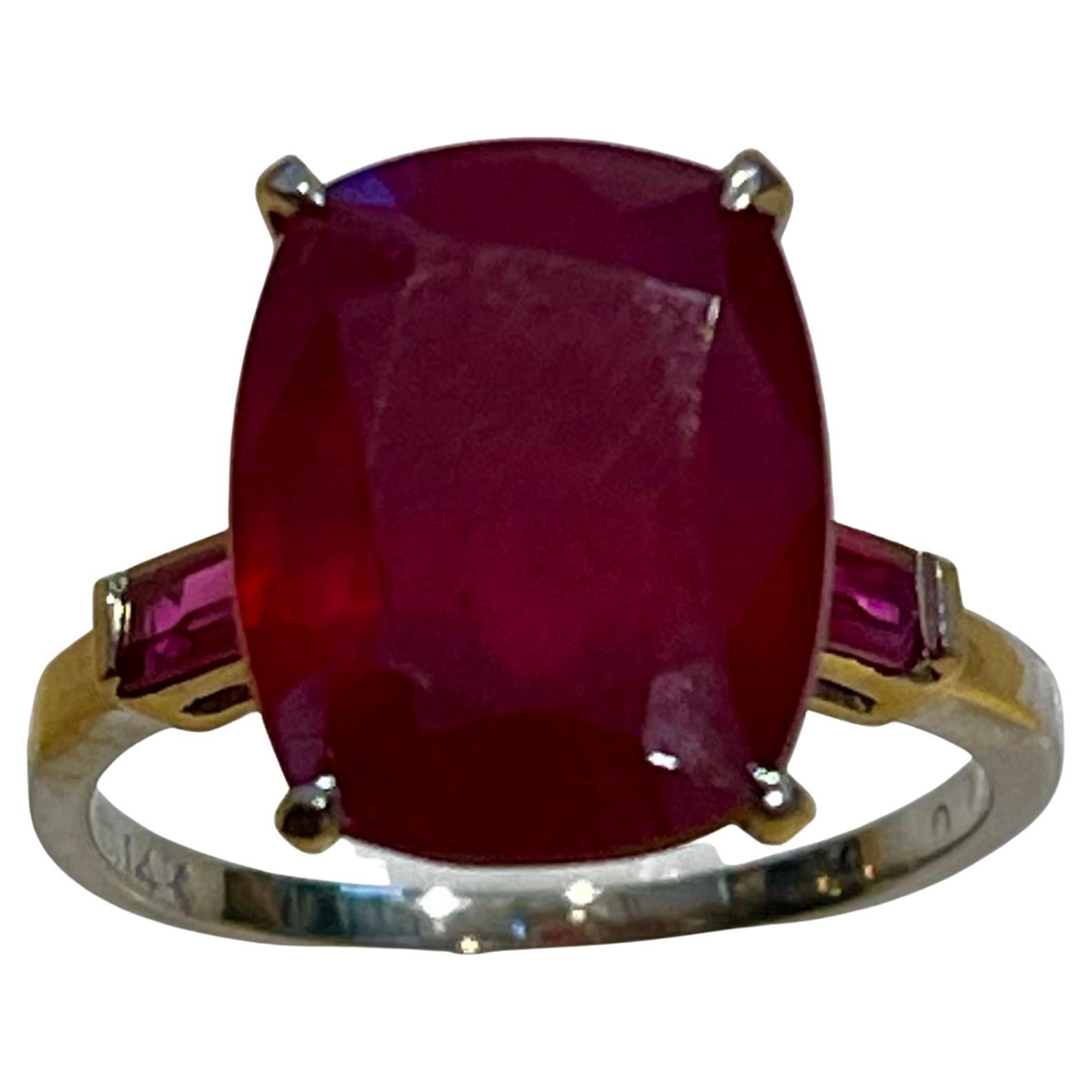 8 Carat Cushion Shape Treated Ruby 14 Karat White Gold Ring In Excellent Condition In New York, NY