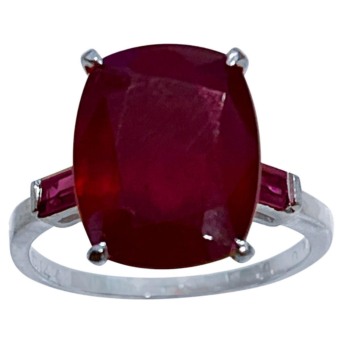 8 Carat Cushion Shape Treated Ruby 14 Karat White Gold Ring