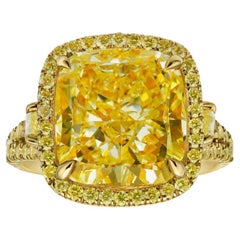 8 Carat Cushion Statement Fancy Yellow 14K Gold A Crown-Worthy Fancy Rarity