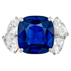 8 Carat Cushion Statement Royal Blue Sapphire 14K Gold Signature Sophistication
