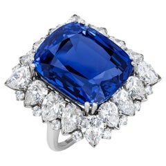 8 Carat Cushion Statement Royal Blue Sapphire 14K White Gold Timeless Brilliance
