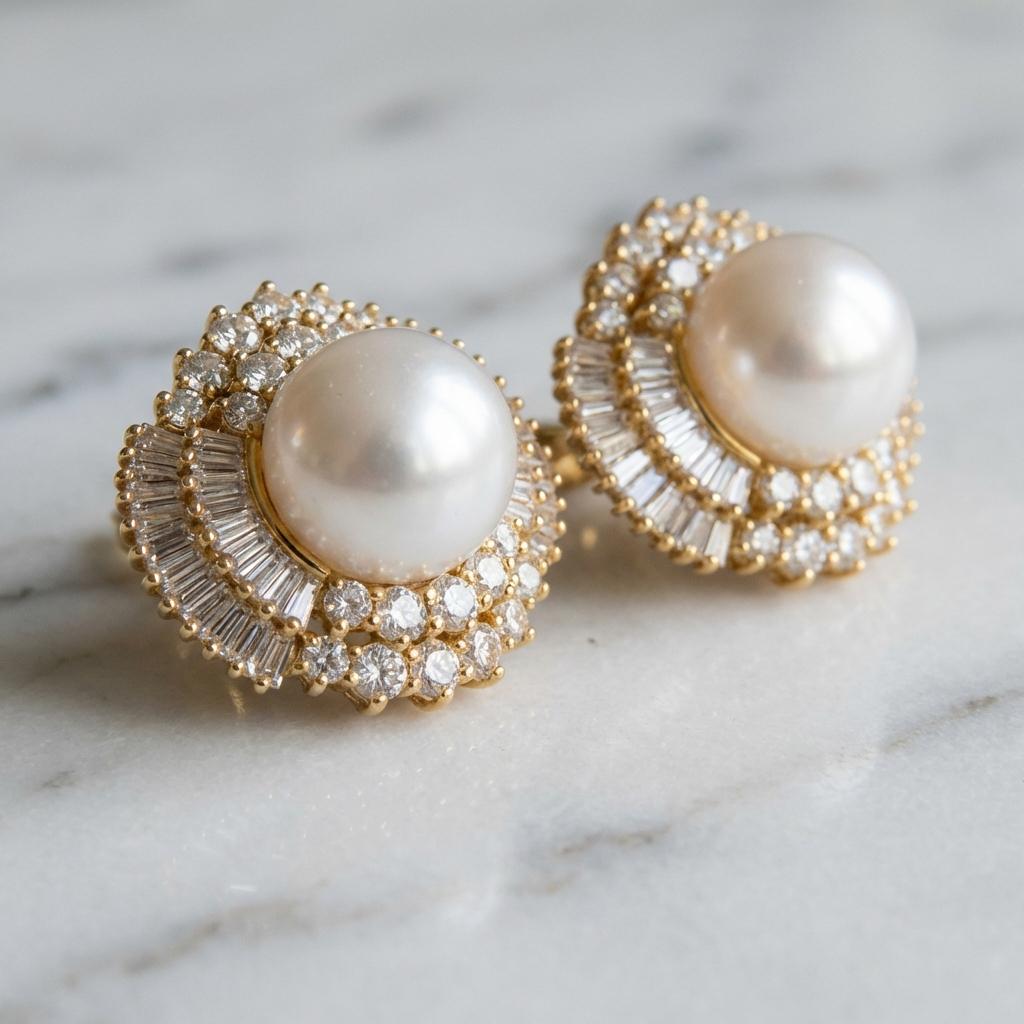 8 Carat Diamond 18k Yellow Gold Pearl And Diamond… - image 3