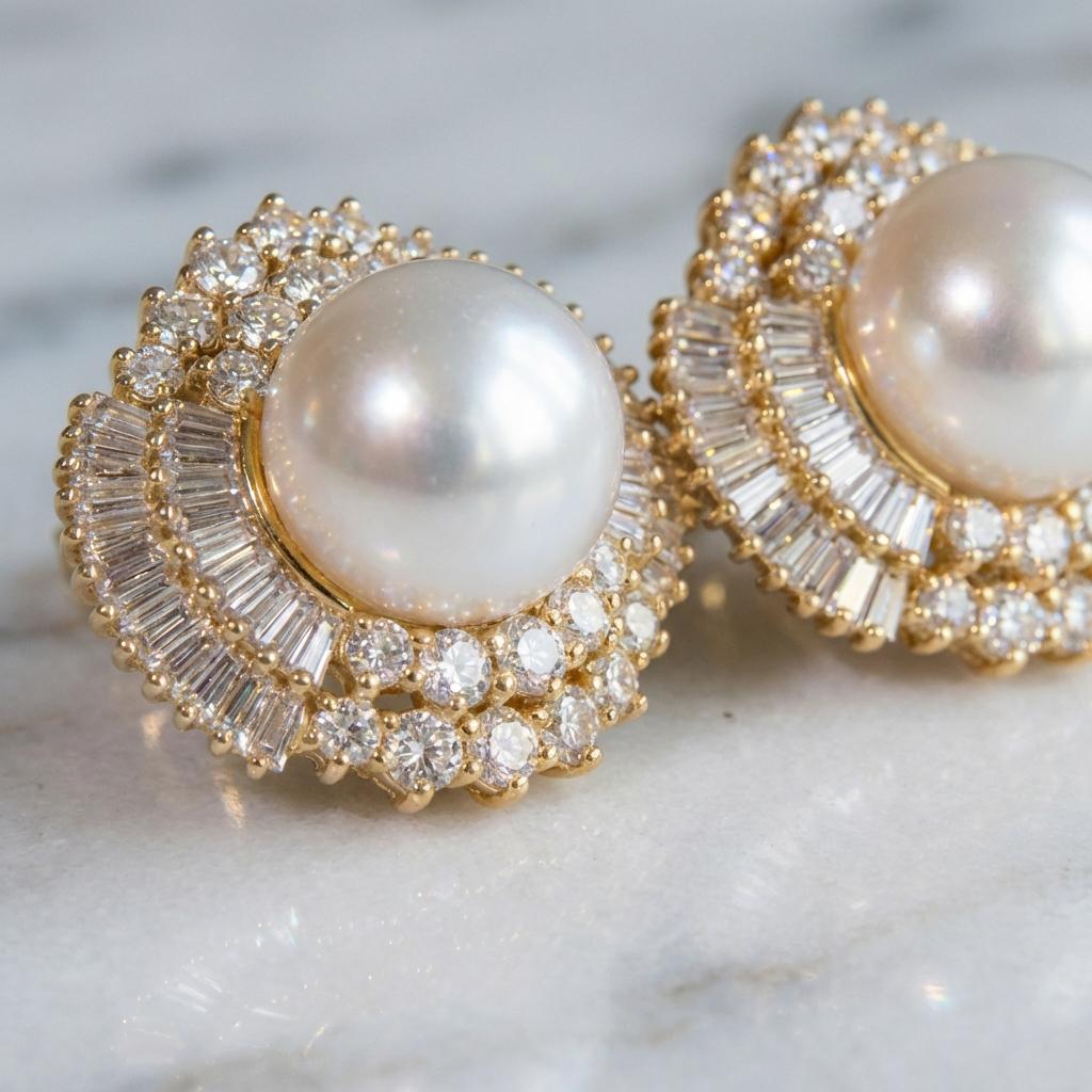 8 Carat Diamond 18k Yellow Gold Pearl And Diamond… - image 4