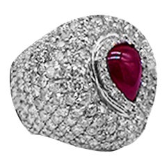 18 karat 8ct Diamond and Ruby Dome Ring White Gold