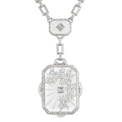 .8 Carat Diamond Angel Skin Quartz White Gold Art Deco Pendant Necklace