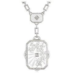 .8 Carat Diamond Angel Skin Quartz White Gold Art Deco Pendant Necklace