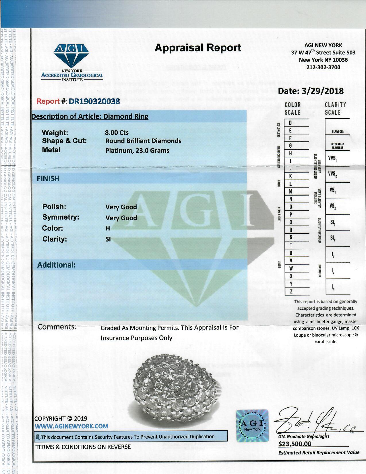 8-carat Diamond Dome Ring in Platinum For Sale 4