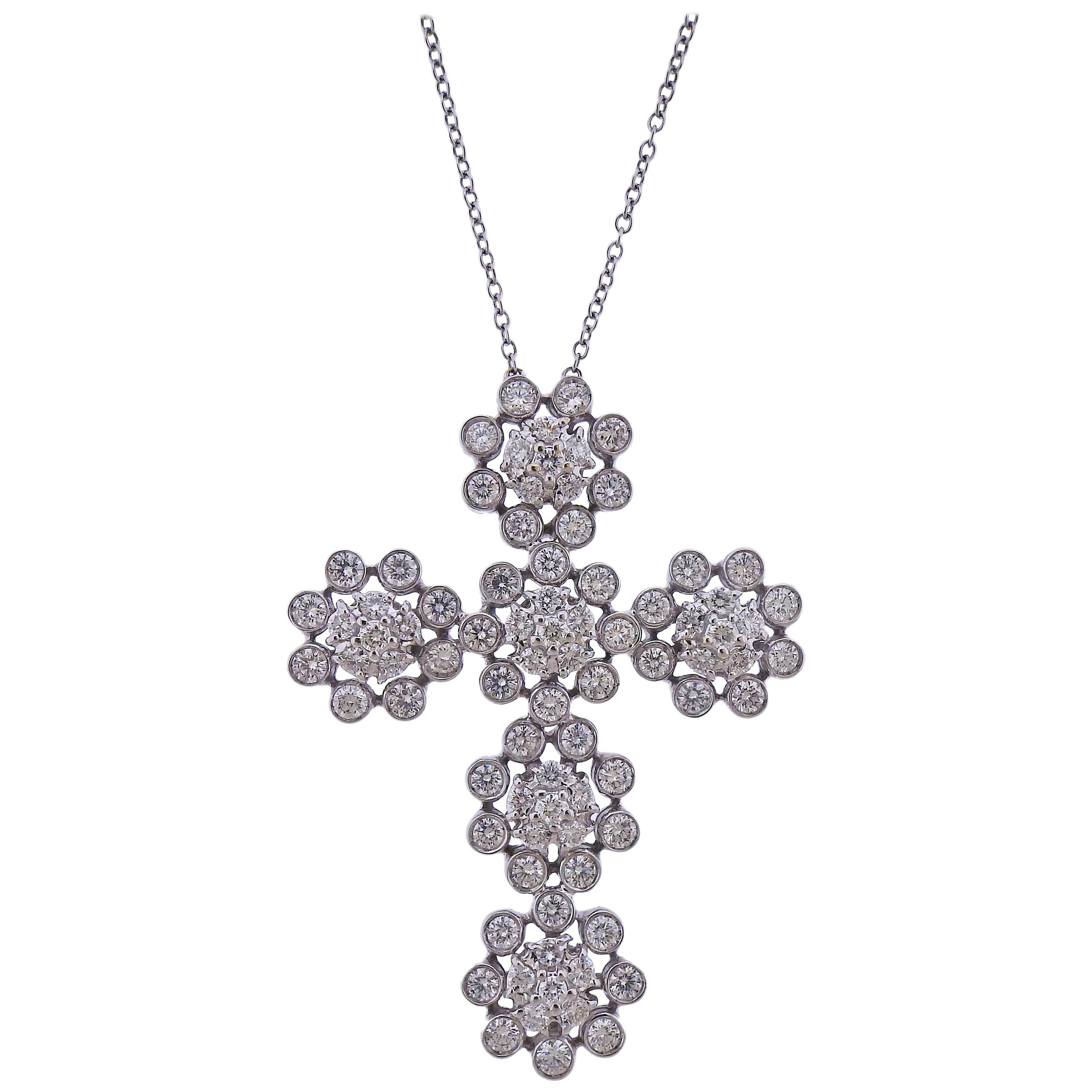 8 Carat Diamond Gold Cross Pendant Necklace For Sale