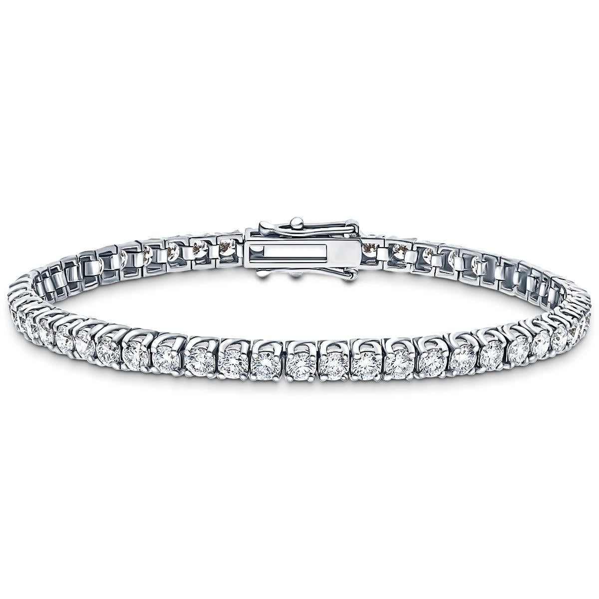 Moderno Bracciale tennis con diamante tondo brillante a tulipano da 8 carati in oro bianco da 18 carati in vendita