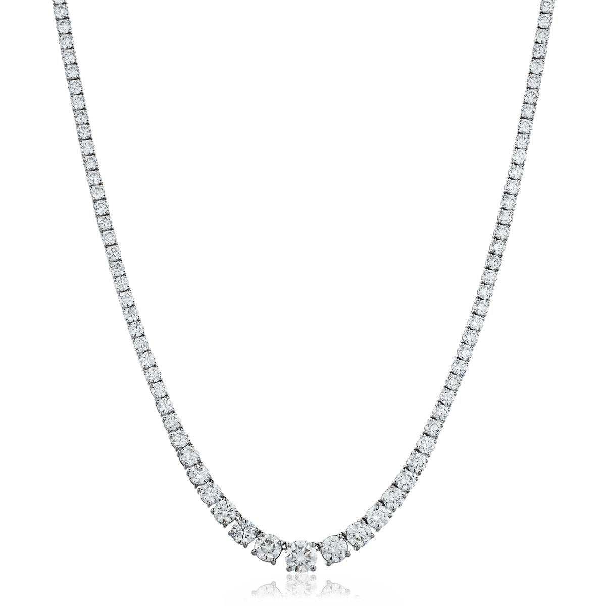 8 Carat Diamond Tennis Line Necklace 18 Karat White Gold 4 Claws Set Riviera For Sale 1