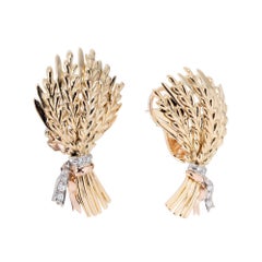 .8 Carat Diamond Tri-Color Gold Wheat Lever Back Post Earrings