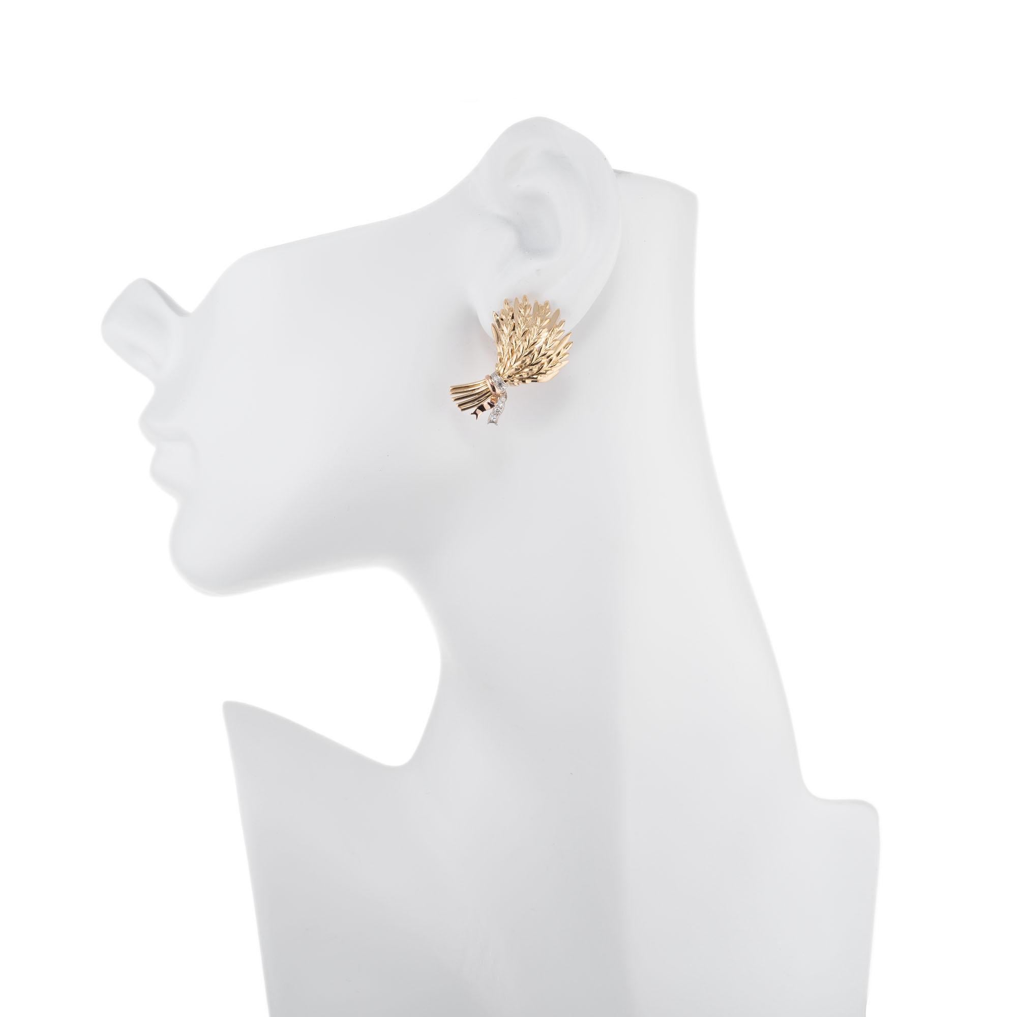 0,8 Karat Diamant Tri-Color Gold Weizen Klappbrisur-Ohrringe Damen im Angebot