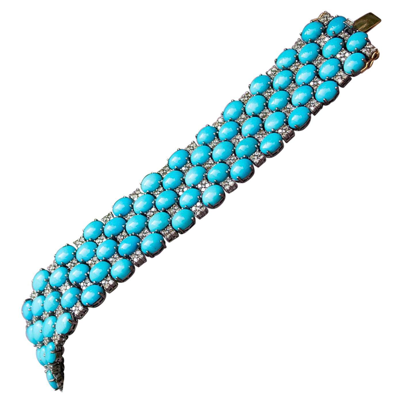 8 Carat Diamond Turquoise Bracelet