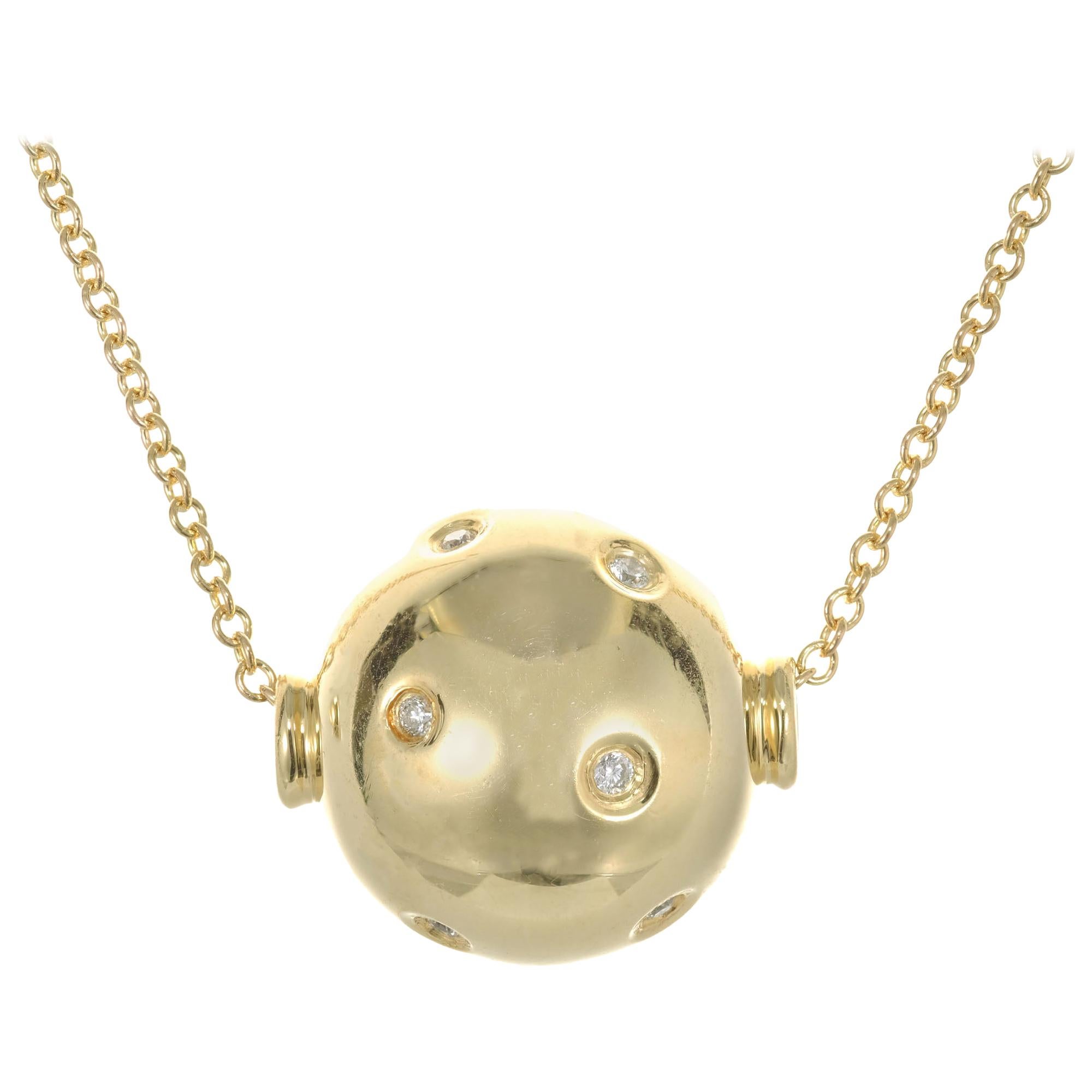 .8 Carat Diamond Yellow Gold Ball Pendant Necklace For Sale