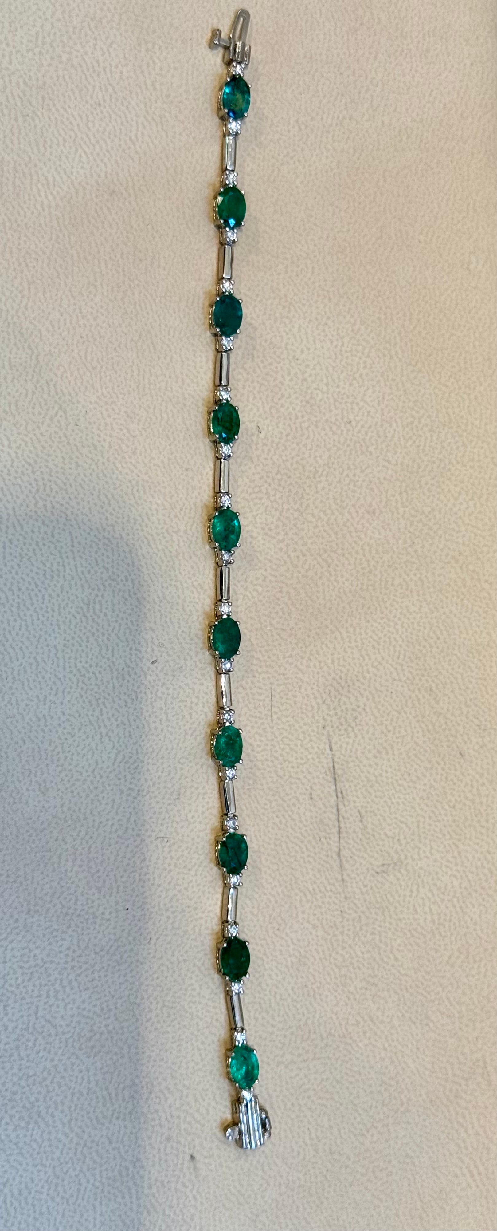 8 Carat Emerald & 1 Carat Diamond Tennis Bracelet 14 Karat White Gold, 7.25