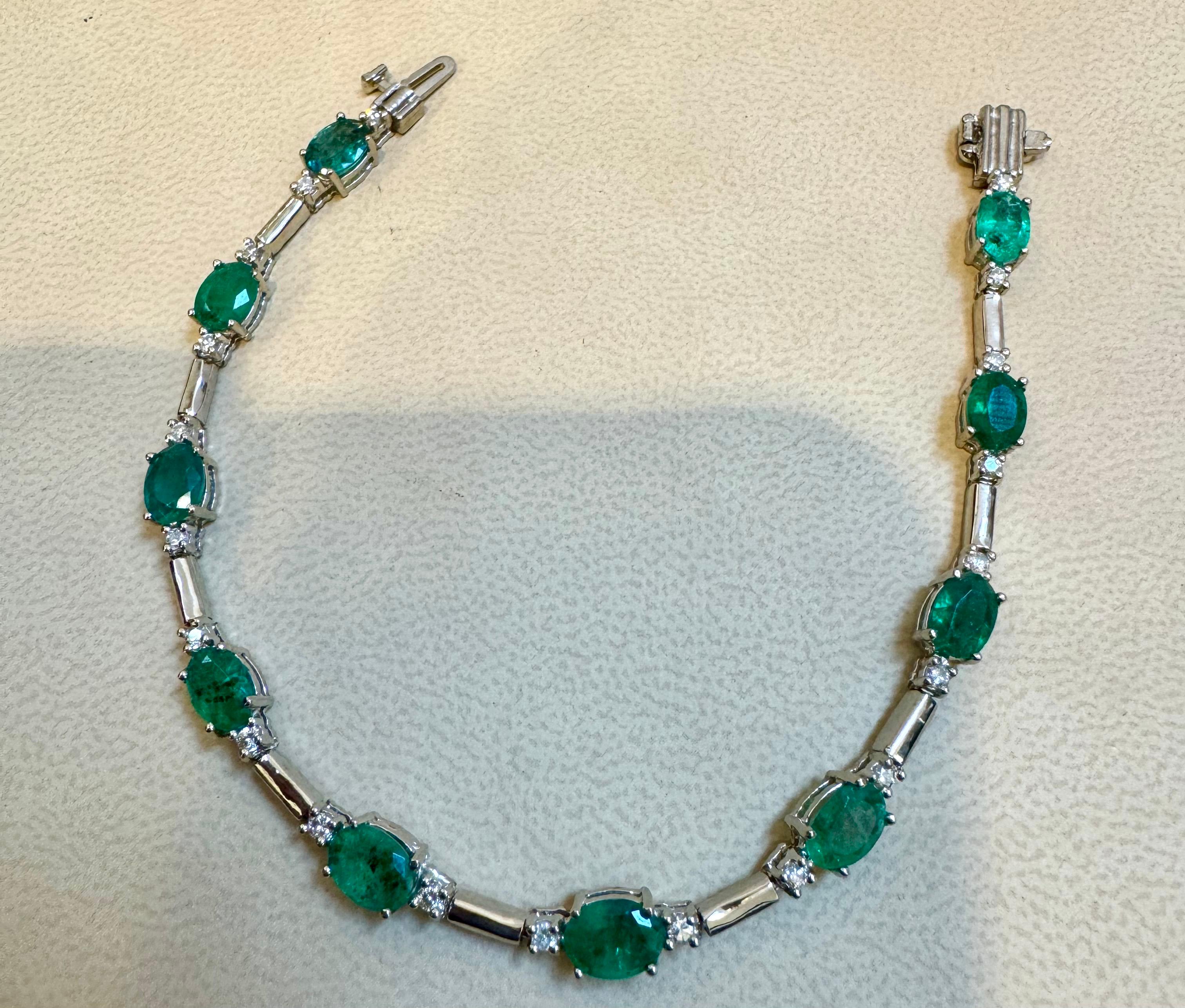 8 Carat Emerald & 1 Carat Diamond Tennis Bracelet 14 Karat White Gold, 7.25