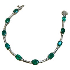 Bracciale tennis con smeraldo da 8 carati e diamante da 1 carato, oro bianco 14 carati, 7,25".
