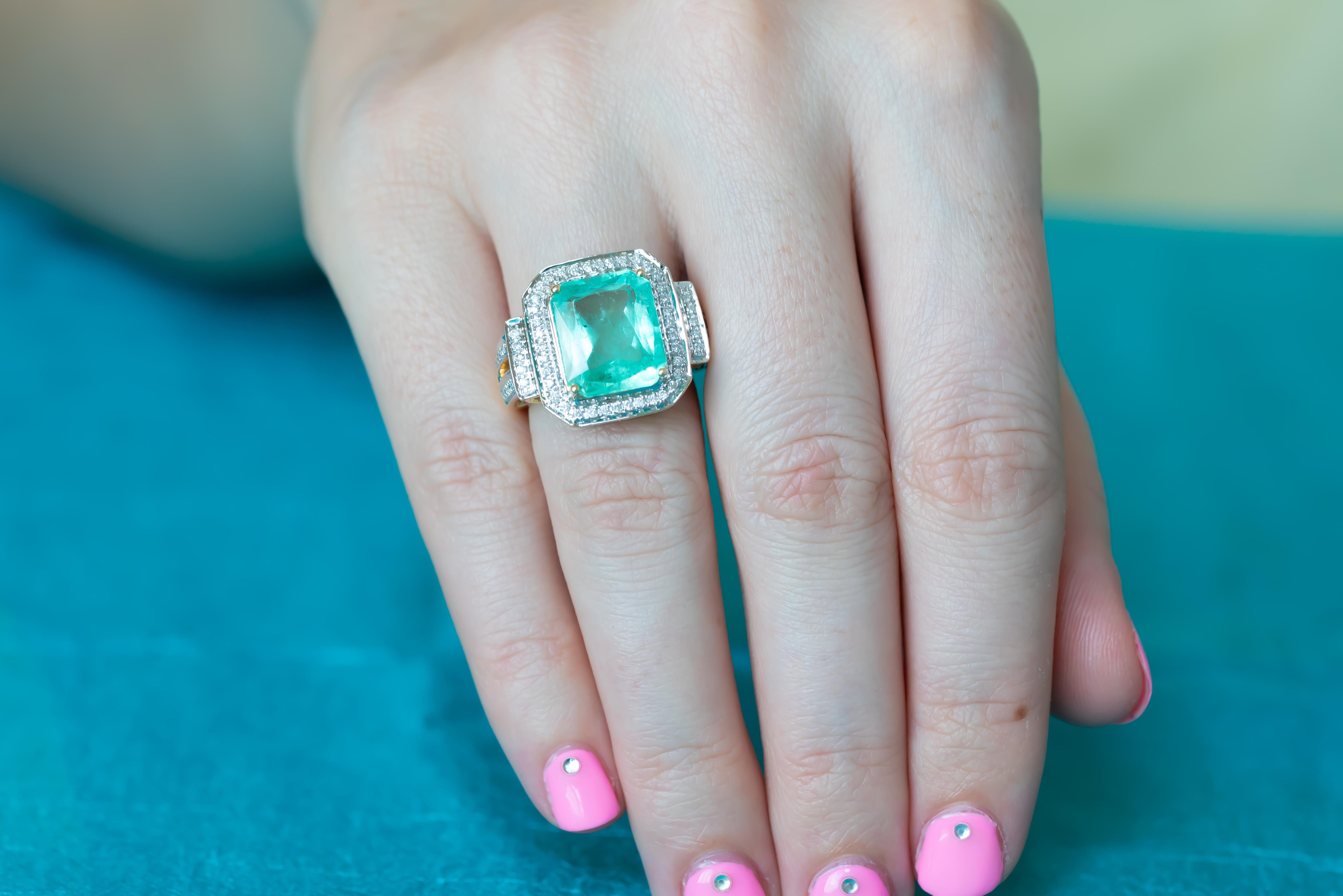 8 Carat Emerald and .50 Carat Diamond 18 Karat Two-Tone Gold Ring 2