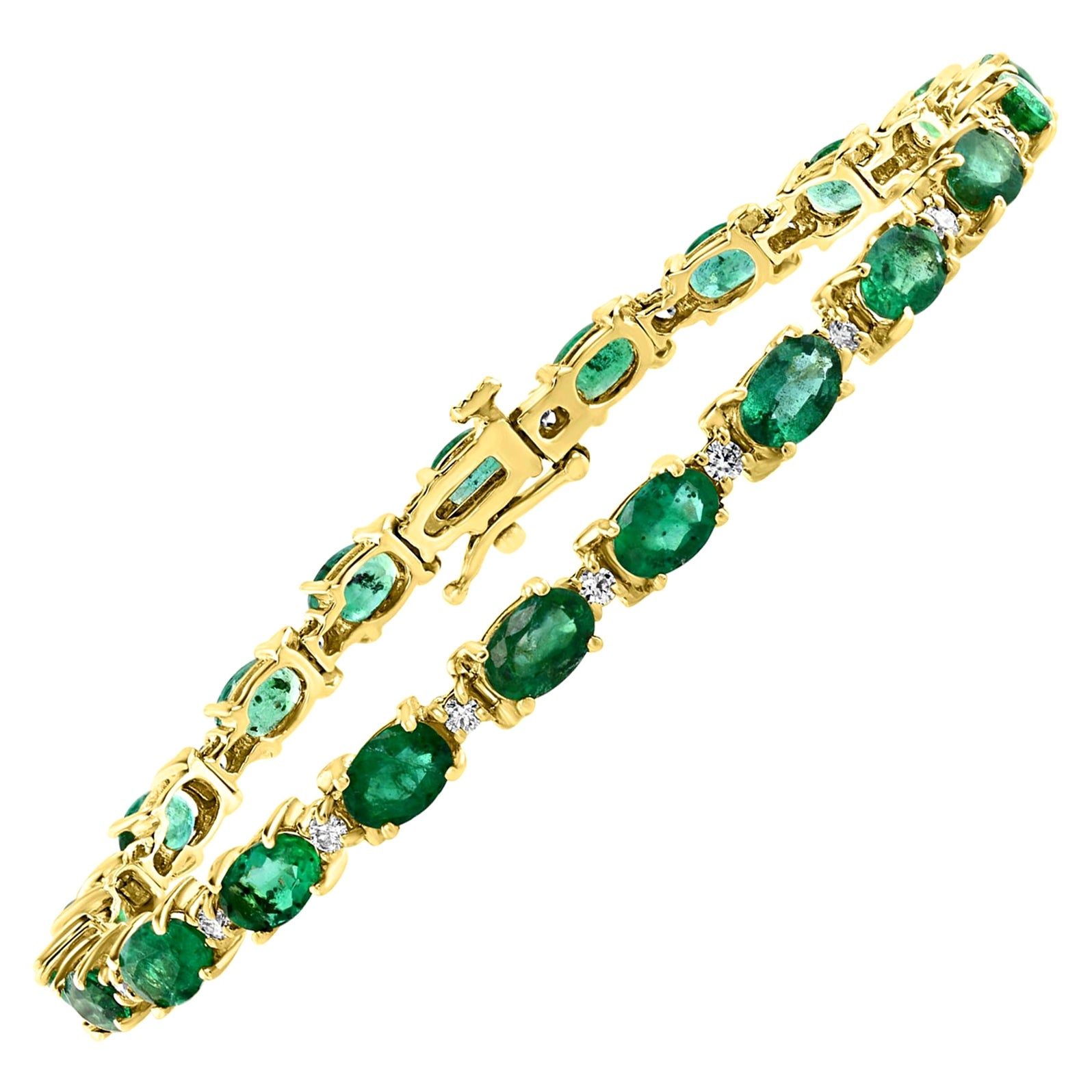 Pulsera Tenis Esmeralda y Diamantes 8 Quilates Oro Amarillo 14 Kilates