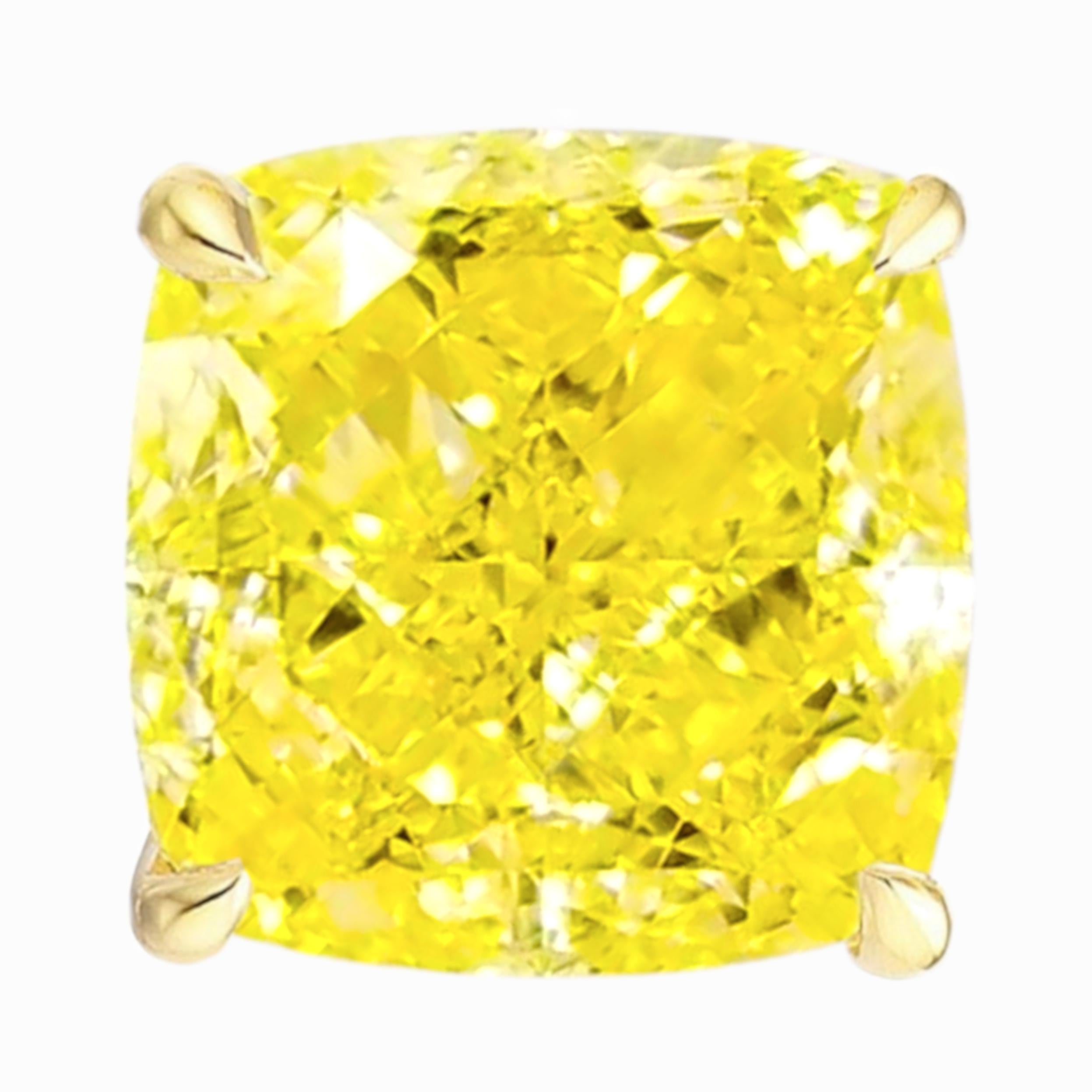 Contemporary 8 Carat Fancy Yellow Cushion Diamond 18K Yellow Gold Stud Earrings For Sale
