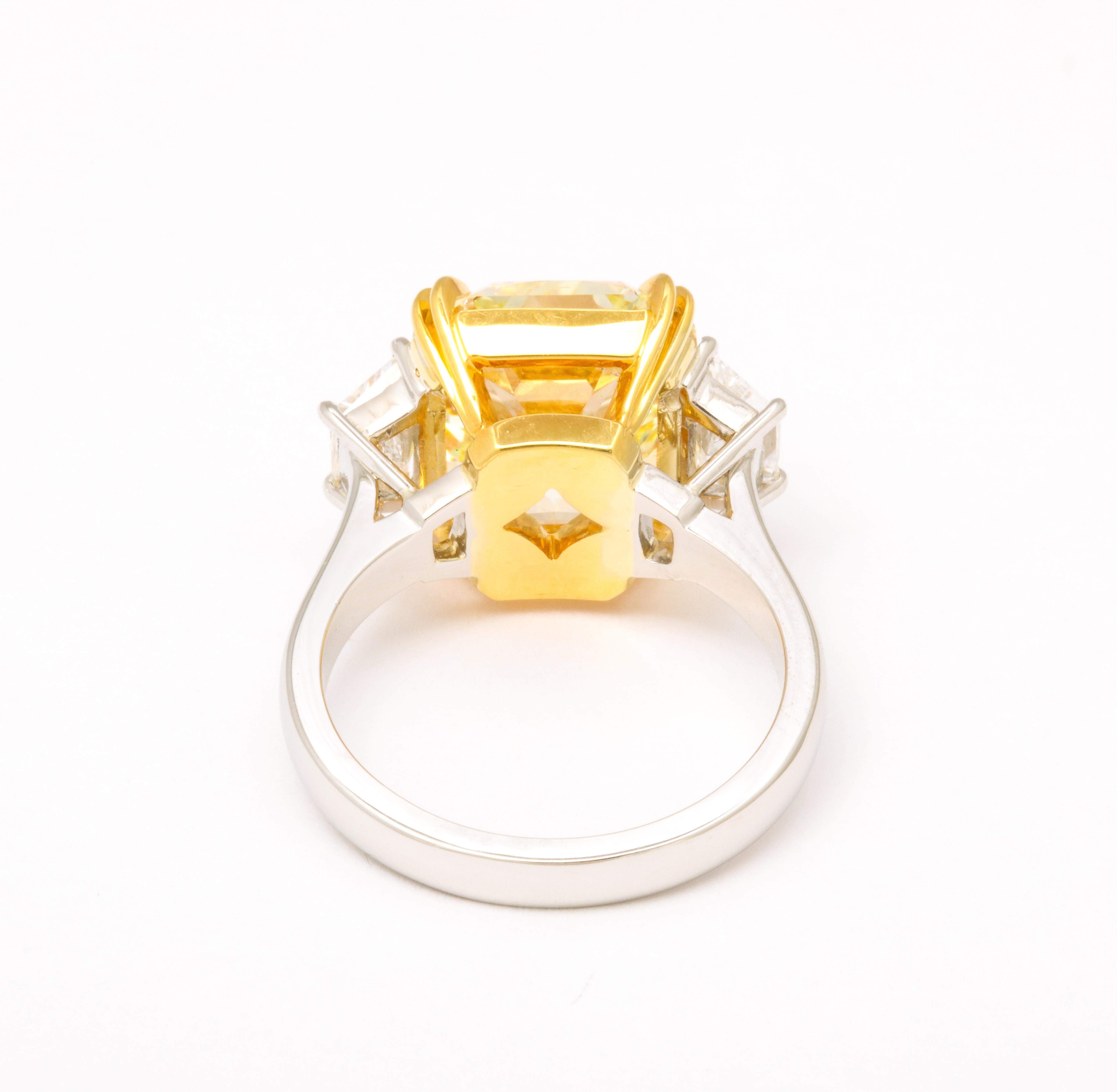 Radiant Cut 8 Carat Fancy Yellow Diamond Ring For Sale