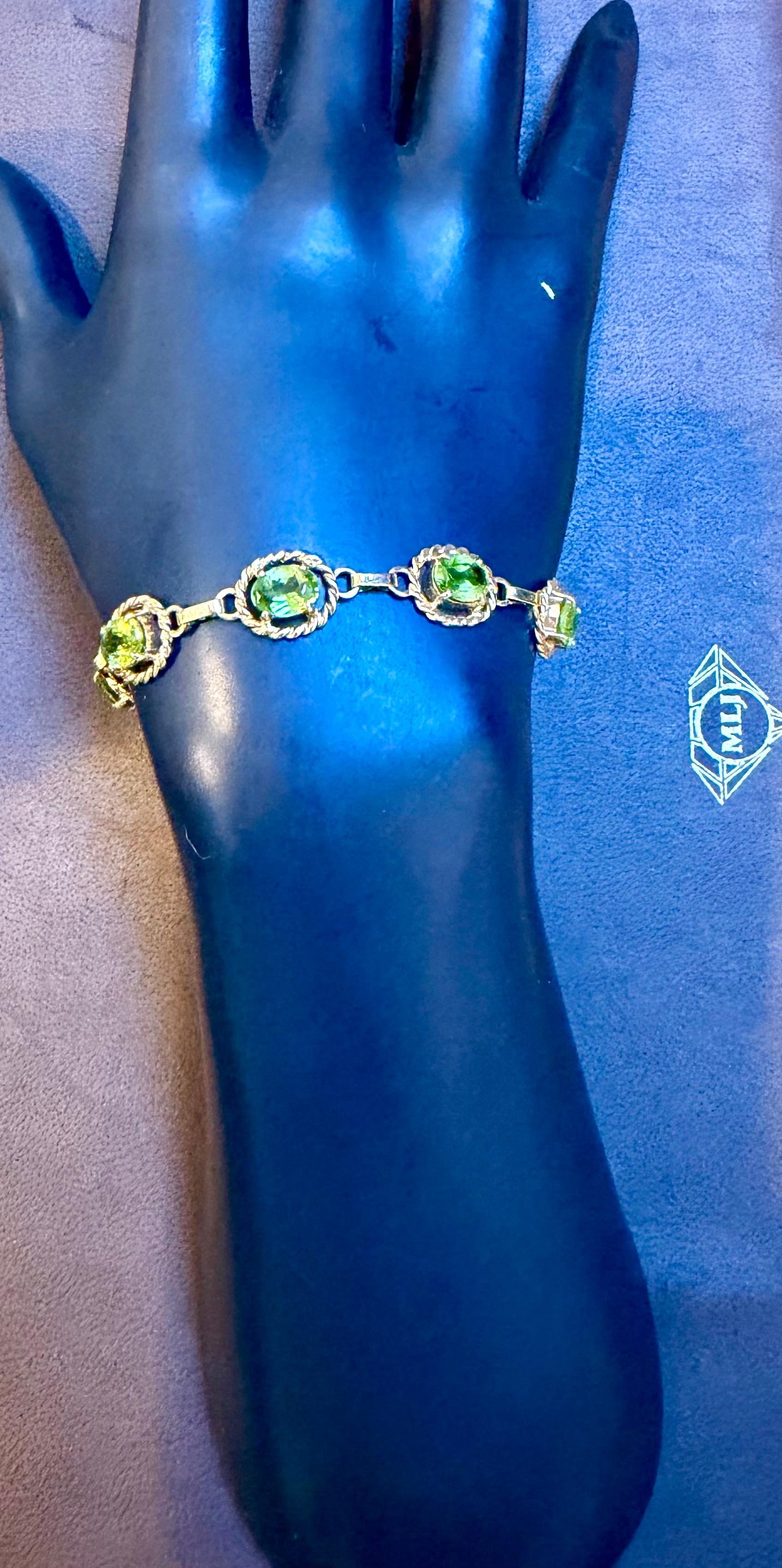 Pulsera de tenis de oro amarillo de 14 quilates con peridoto natural auténtico de 8 quilates 14,7 gramos en venta 5