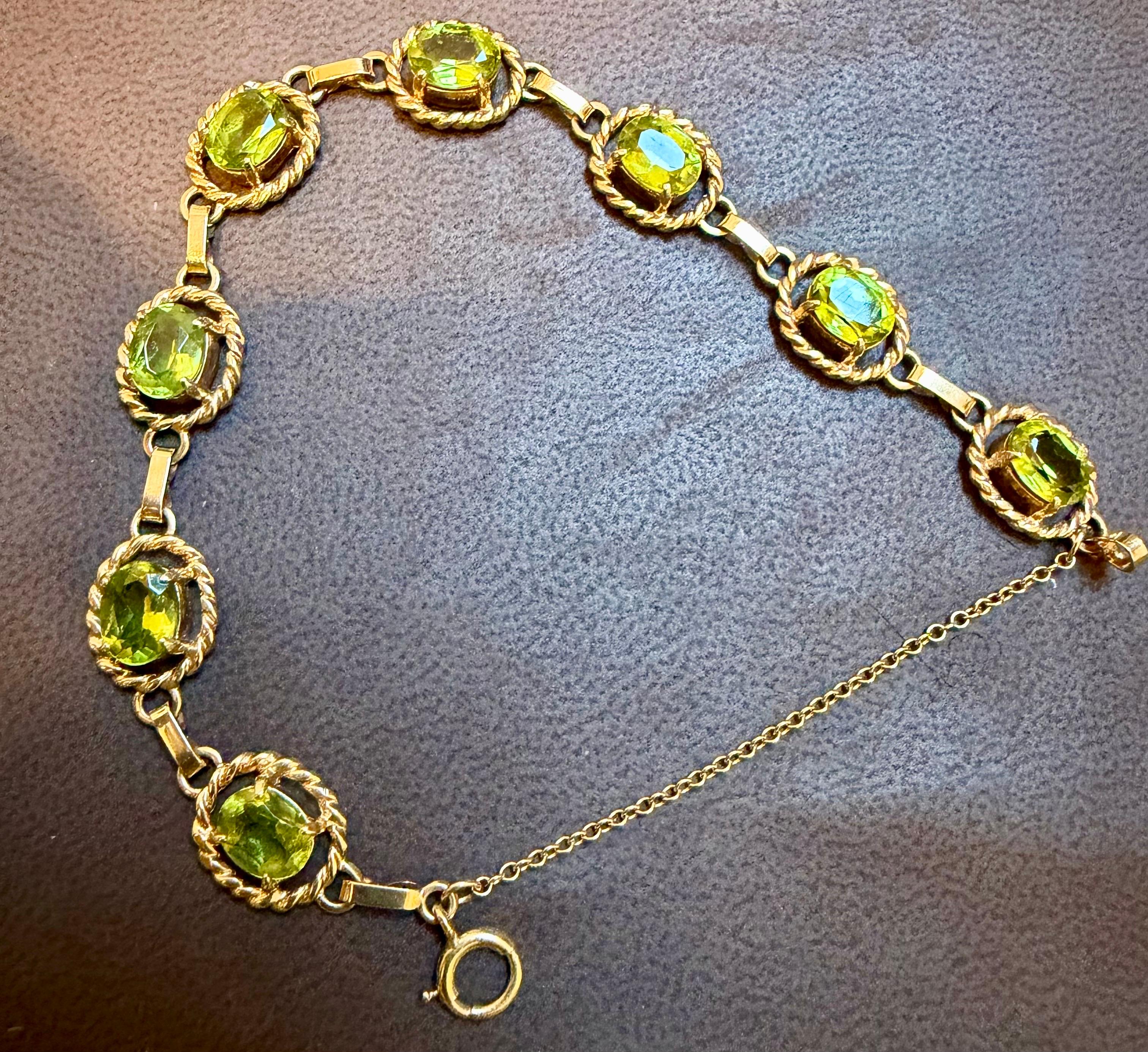 Pulsera de tenis de oro amarillo de 14 quilates con peridoto natural auténtico de 8 quilates 14,7 gramos en venta 6