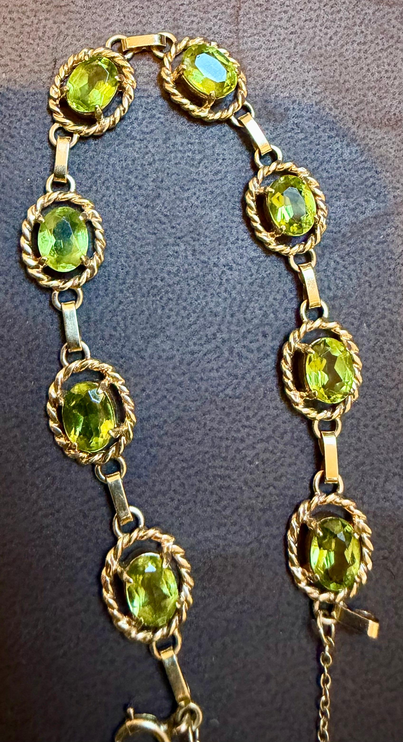 Pulsera de tenis de oro amarillo de 14 quilates con peridoto natural auténtico de 8 quilates 14,7 gramos en venta 7
