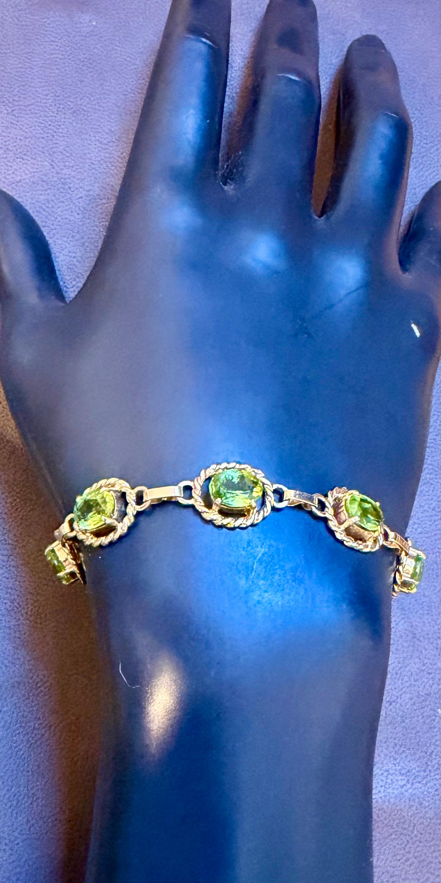 Pulsera de tenis de oro amarillo de 14 quilates con peridoto natural auténtico de 8 quilates 14,7 gramos en venta 8