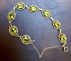 8 Carat Genuine Natural Peridot Tennis Bracelet 14 Karat Yellow Gold 14.7 Gram