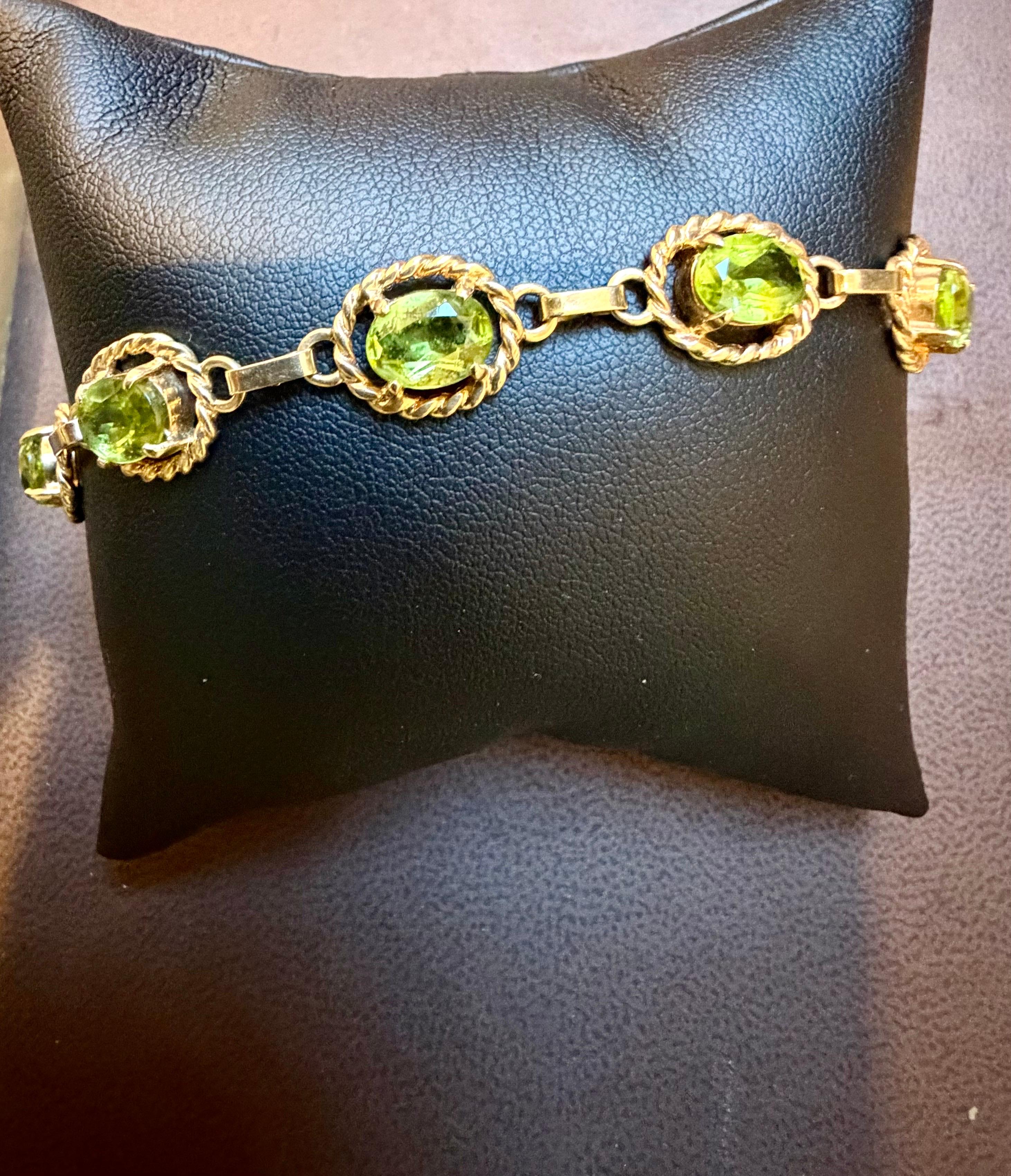 Pulsera de tenis de oro amarillo de 14 quilates con peridoto natural auténtico de 8 quilates 14,7 gramos en venta 1