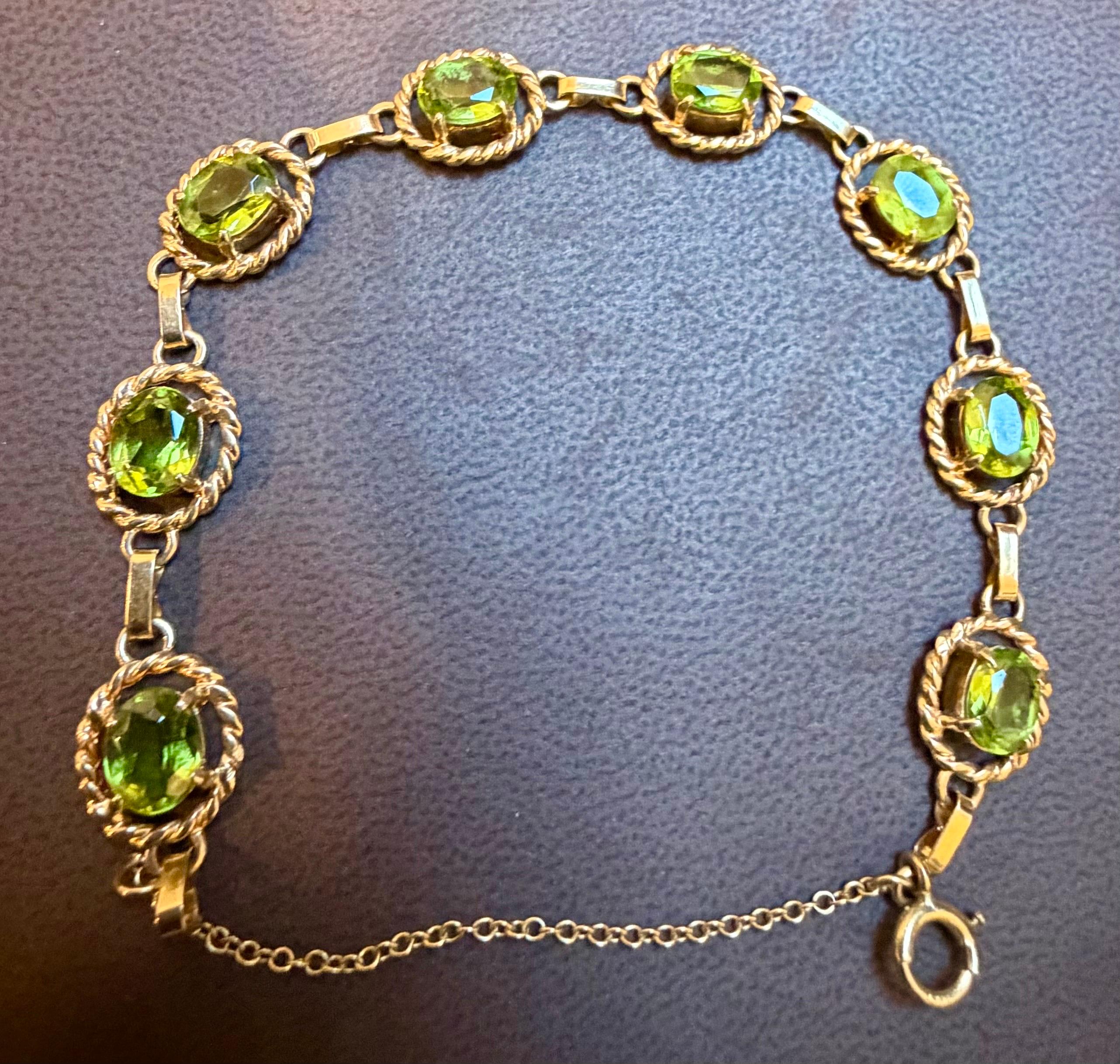 Pulsera de tenis de oro amarillo de 14 quilates con peridoto natural auténtico de 8 quilates 14,7 gramos en venta 2