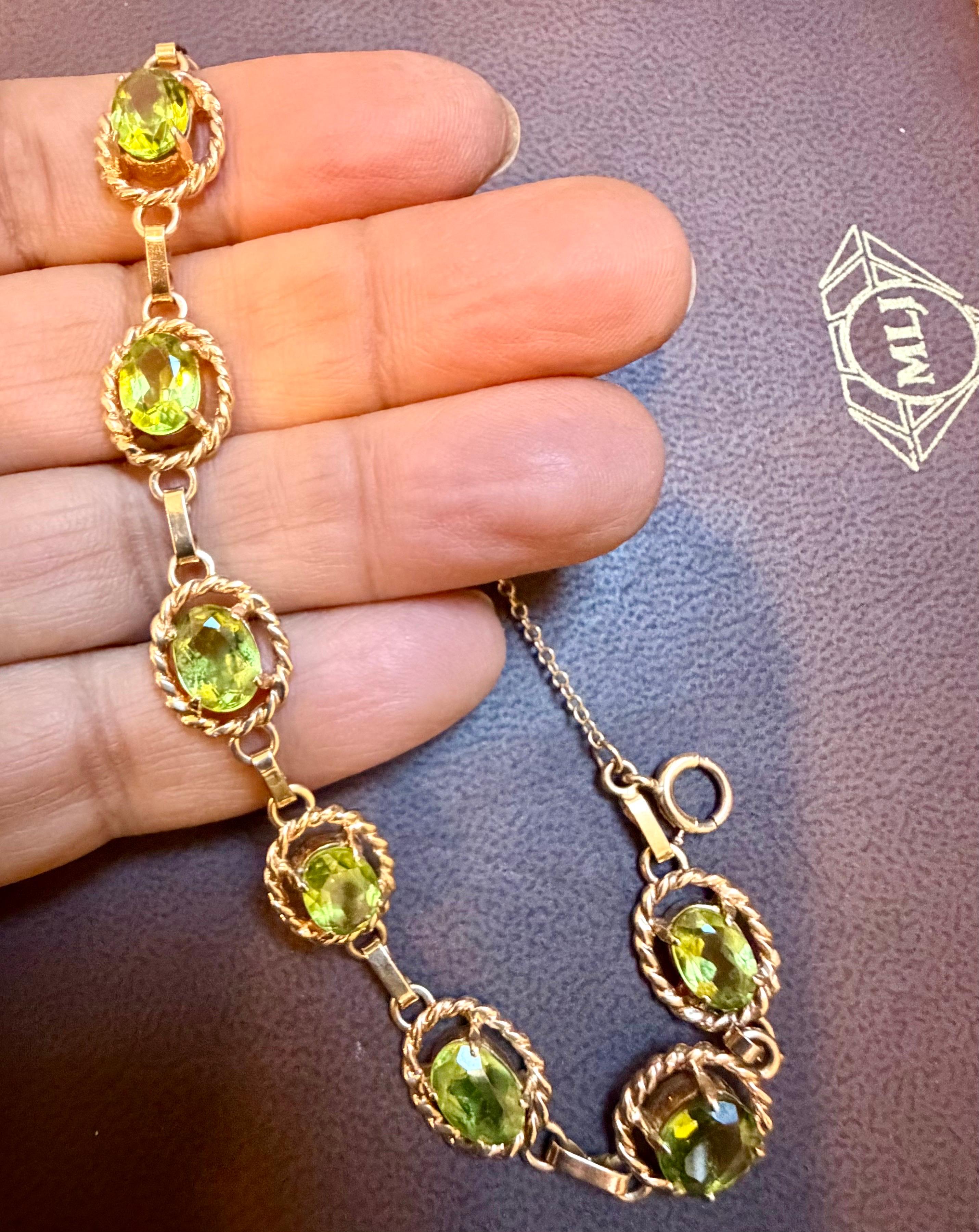 Pulsera de tenis de oro amarillo de 14 quilates con peridoto natural auténtico de 8 quilates 14,7 gramos en venta 3