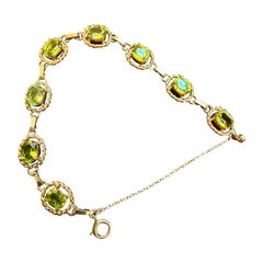 8 Carat Genuine Natural Peridot Tennis Bracelet 14 Karat Yellow Gold 14.7 Gram