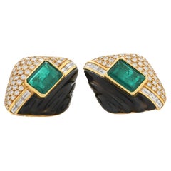 8 Karat GIA Graded natürlichen kolumbianischen Smaragd Ohrringe mit Diamanten und Onyx