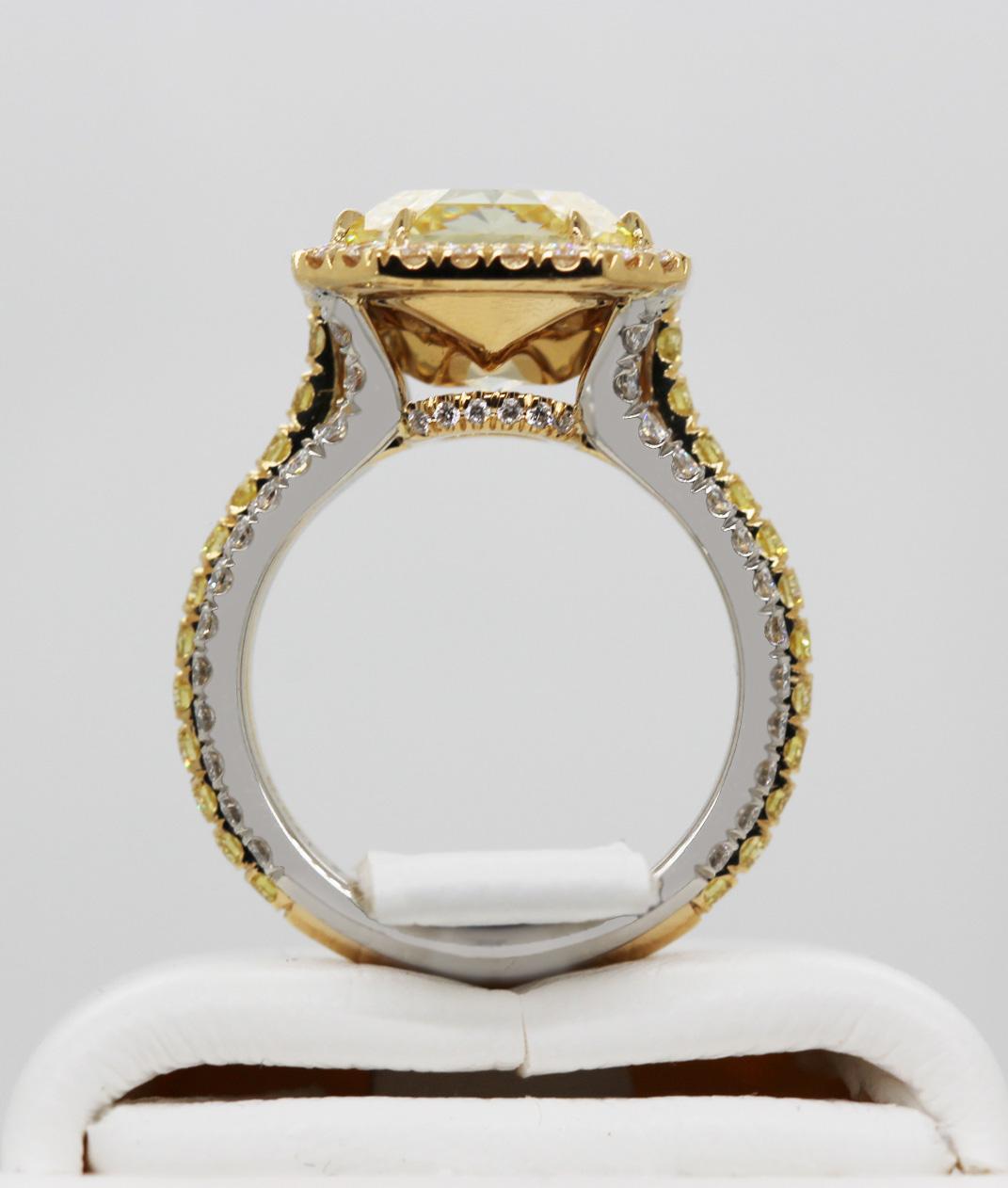 8 Carat GIA Natural Fancy Yellow Radiant Cut Diamond Engagement Ring Scarselli In New Condition For Sale In New York, NY