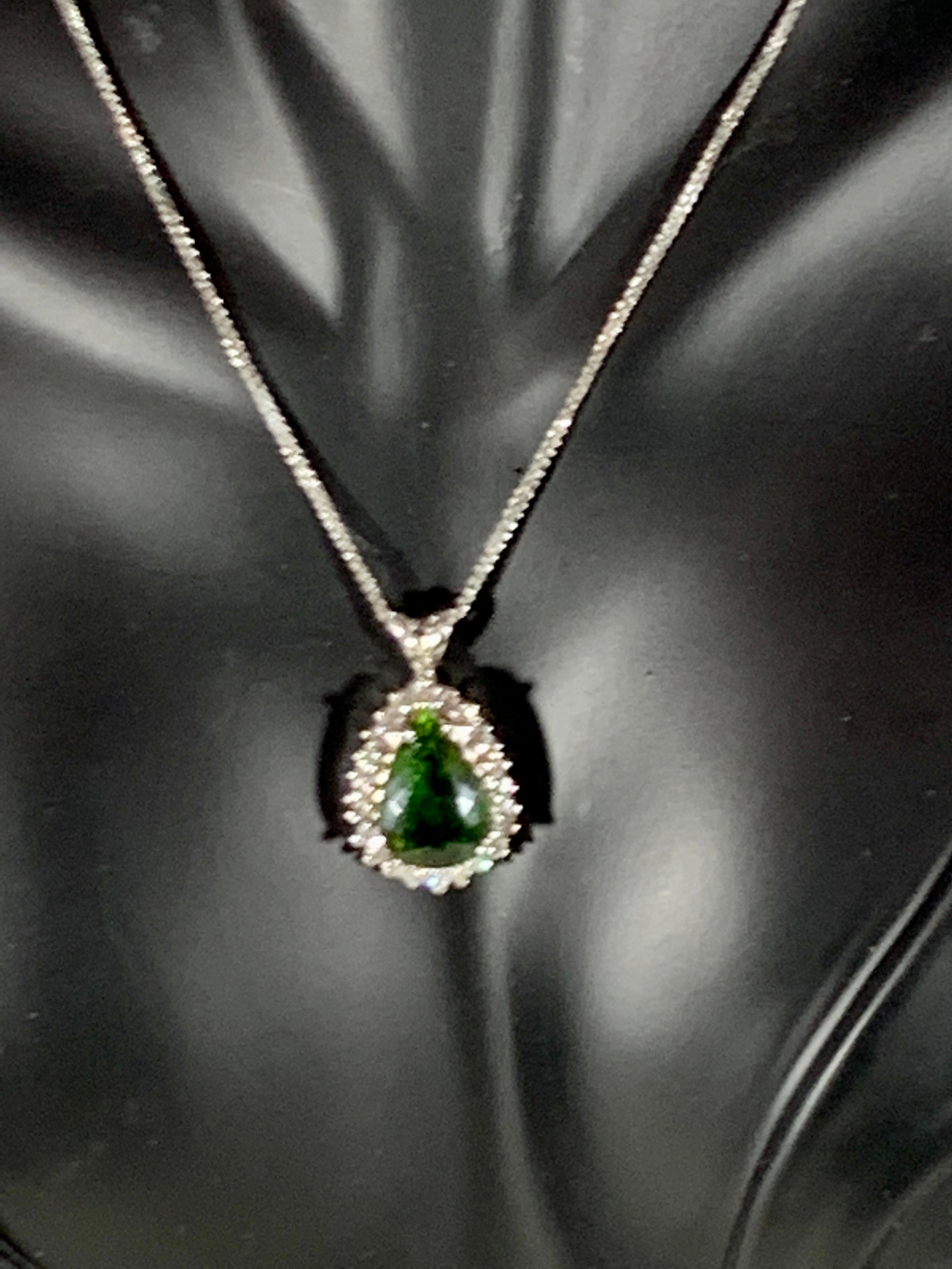 8 Carat Green Tourmaline and 1.5 Carat Diamond Pendant or Necklace 14 Karat Gold 2