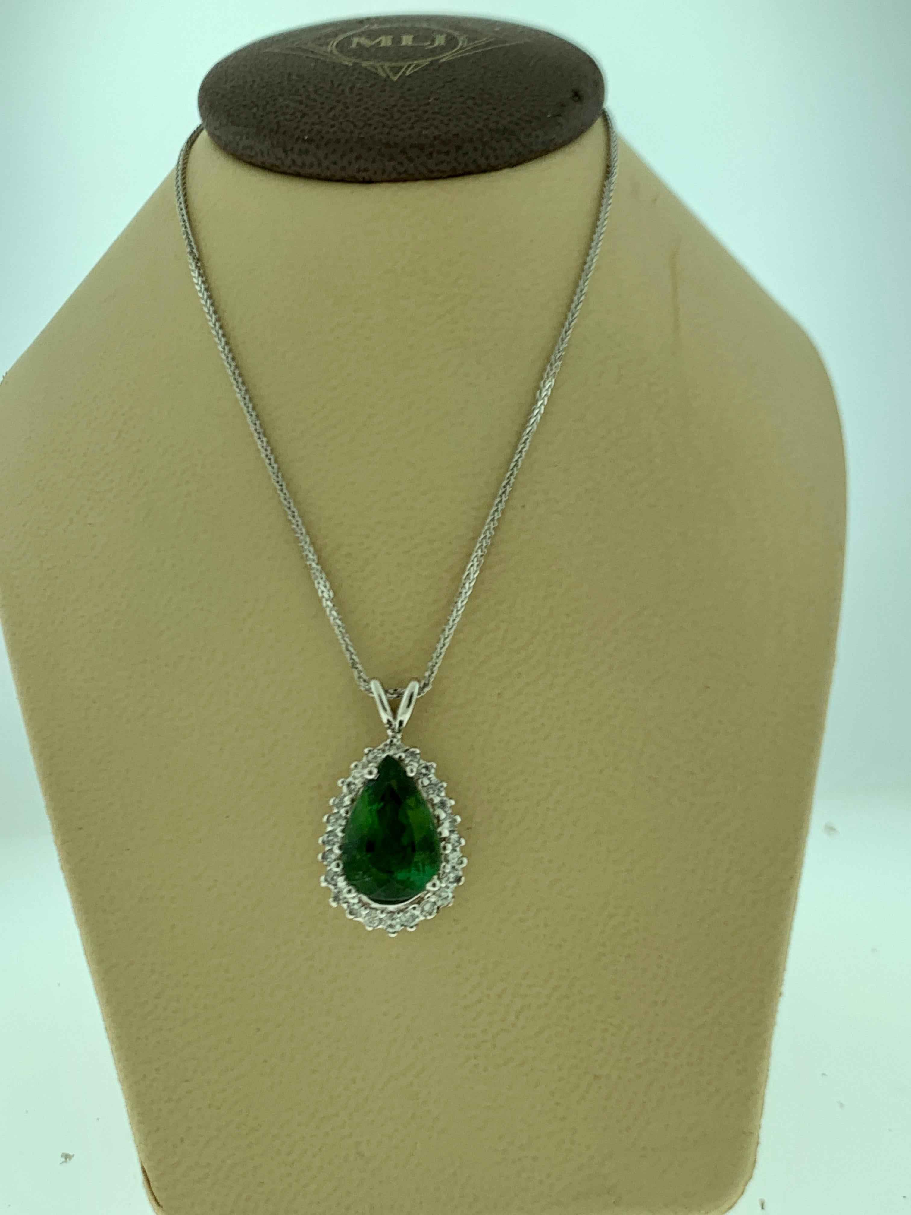 8 Carat Green Tourmaline and 1.5 Carat Diamond Pendant or Necklace 14 Karat Gold 3