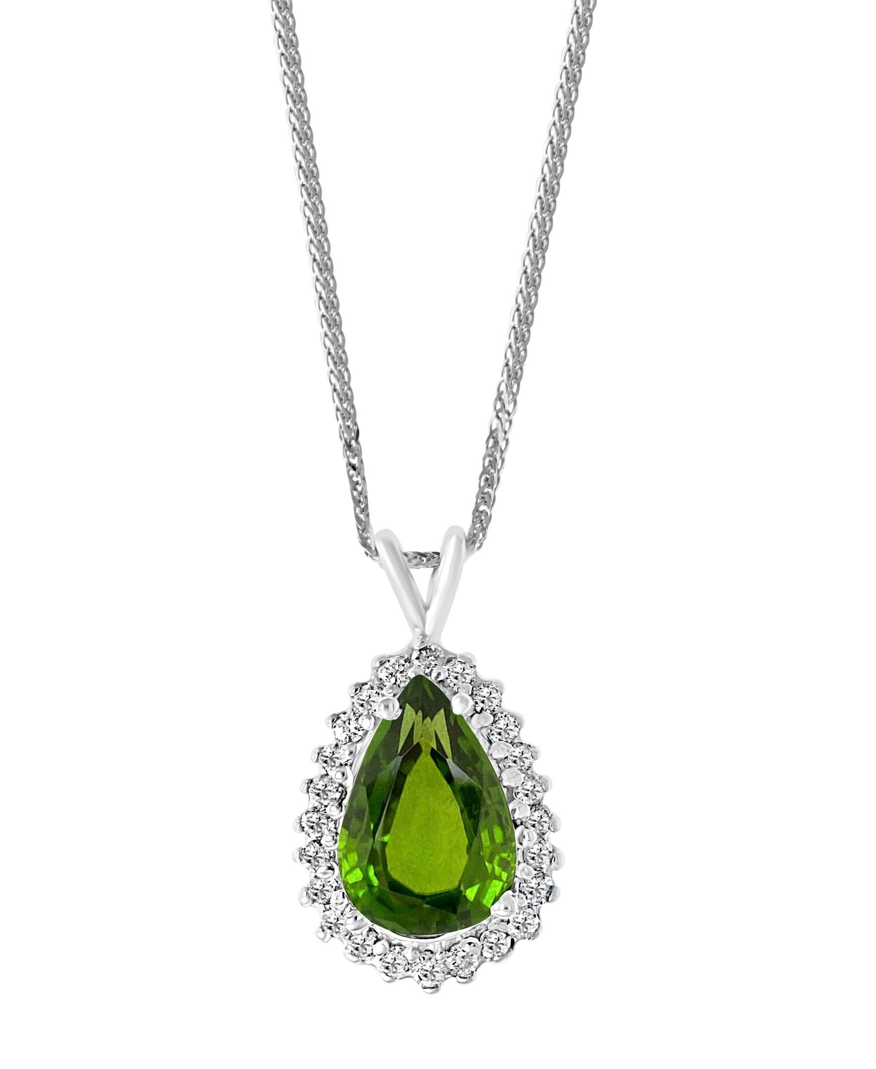 8 Carat Green Tourmaline and 1.5 Carat Diamond Pendant or Necklace 14 Karat Gold 7