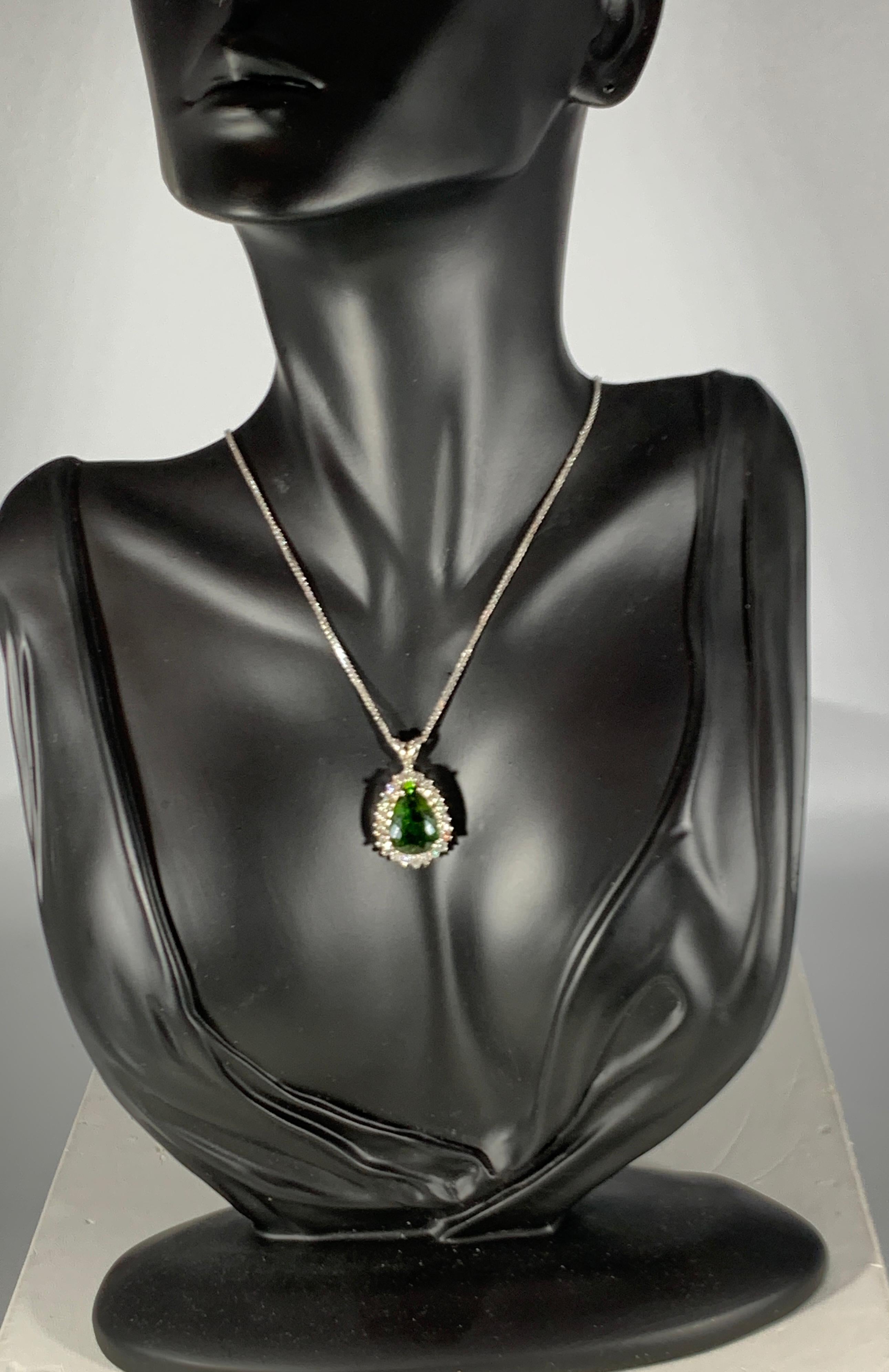 8 Carat Green Tourmaline and 1.5 Carat Diamond Pendant or Necklace 14 Karat Gold 1