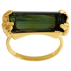 Bague cocktail en or jaune 14 carats avec tourmaline verte de 8 carats