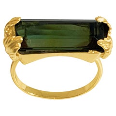 Bague cocktail en or jaune 14 carats avec tourmaline verte de 8 carats