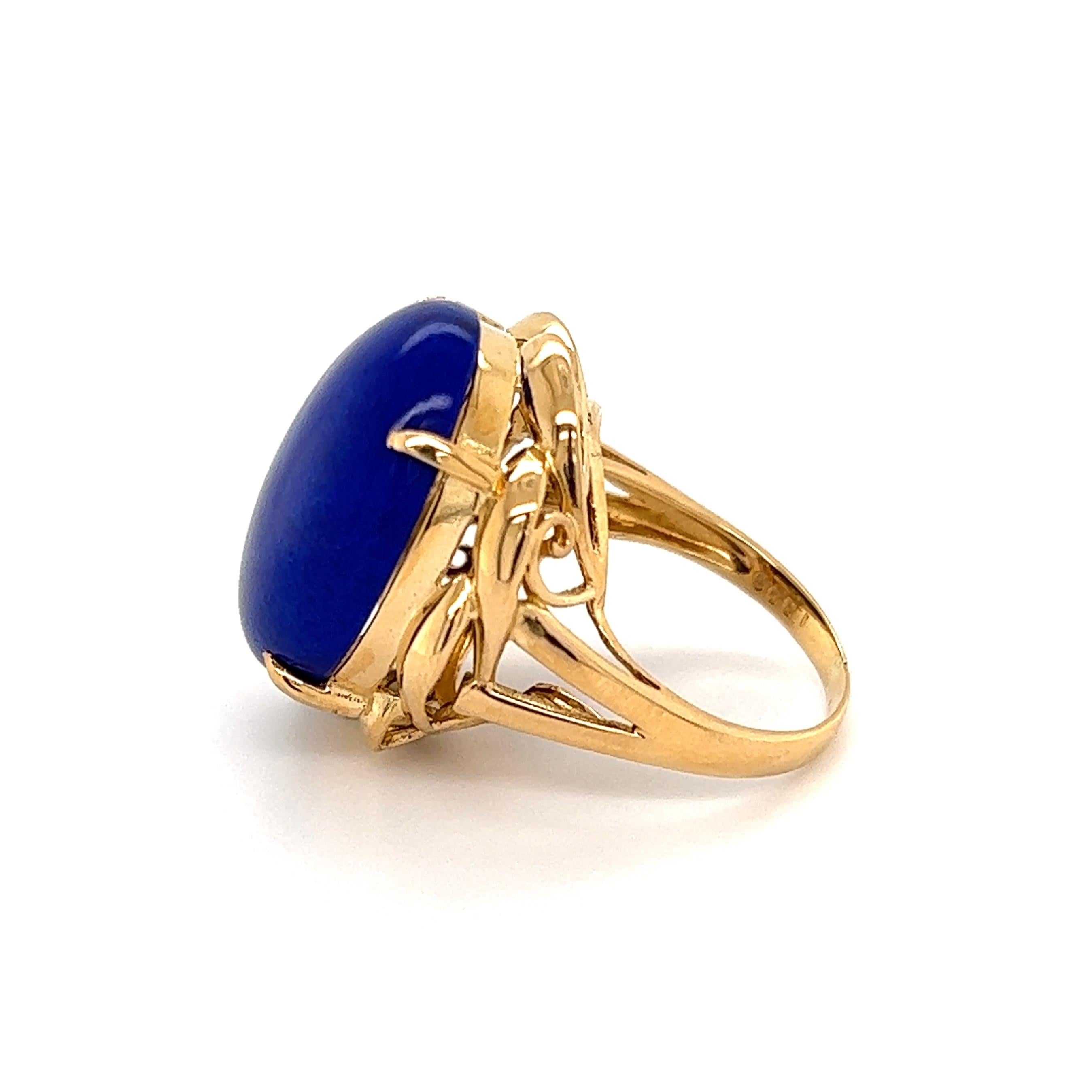Modernist 8 Carat Lapis Lazuli Mid-Century Modern Gold Ring Estate Fine Jewelry For Sale