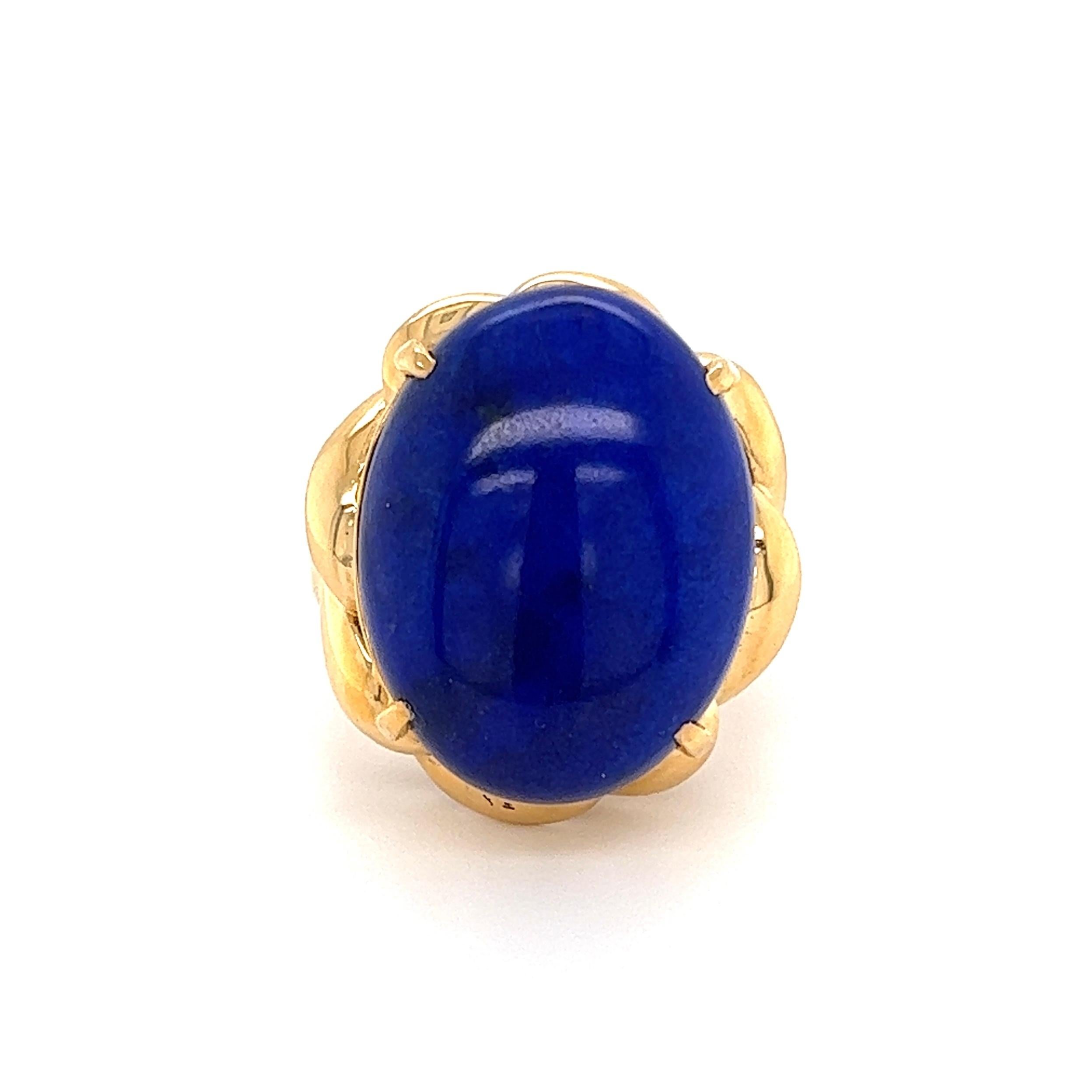 Cabochon 8 Carat Lapis Lazuli Mid-Century Modern Gold Ring Estate Fine Jewelry For Sale